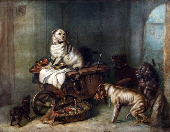 Attributed to George Armfield Dogs in a scullery, 13 x 16.5in.
